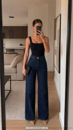 Wide-Leg Indigo Jeans